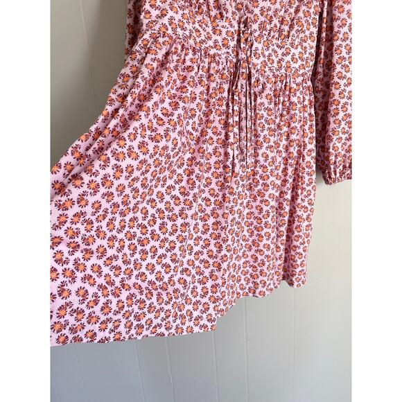 J Crew V Neck Cotton Poplin Mini Dress 14 Peony Paisley Pink Puff Sleeves - Picture 4 of 16